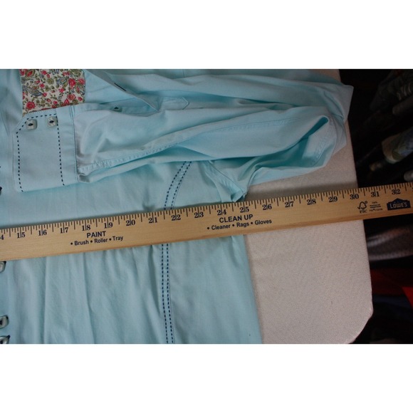 INTERNATIONAL LAUNDR Men's Shirt Teal Blue Fashion Top Stitch Contrast Cuff XL - Picture 8 of 13